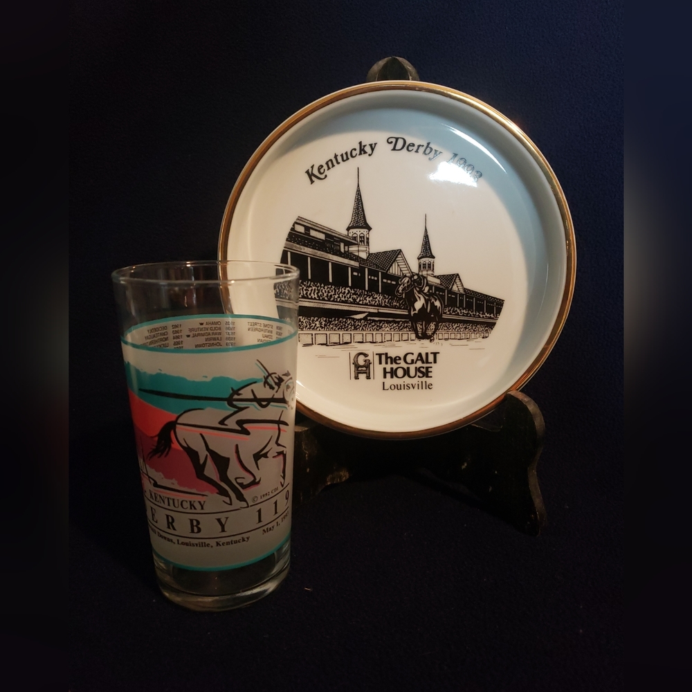 1993-2 Piece Set Of Kentucky Derby Galt House 6.75" Plate And 1993 Derby Glass